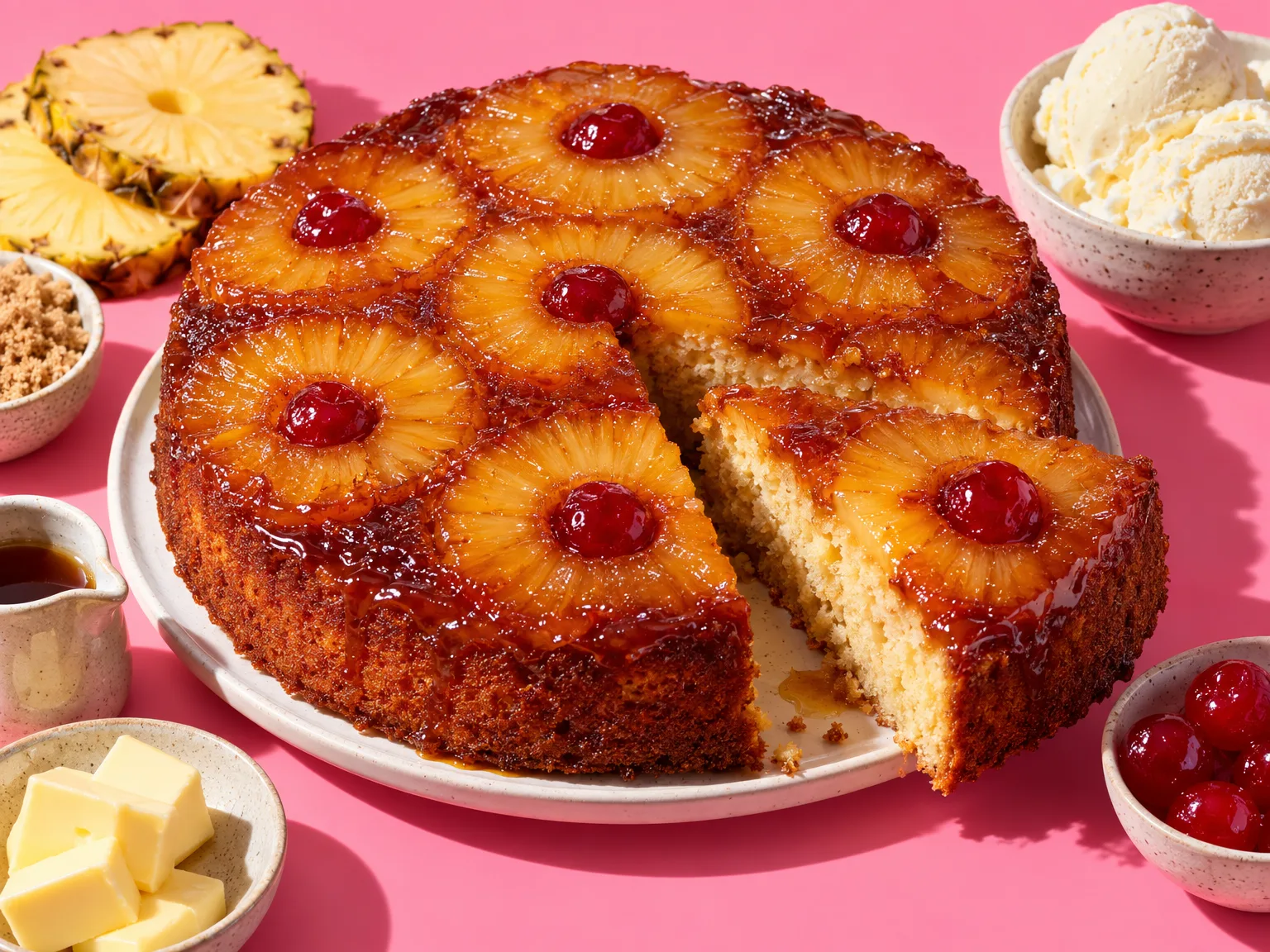 BBQ pineapple upside down cake ready to serve