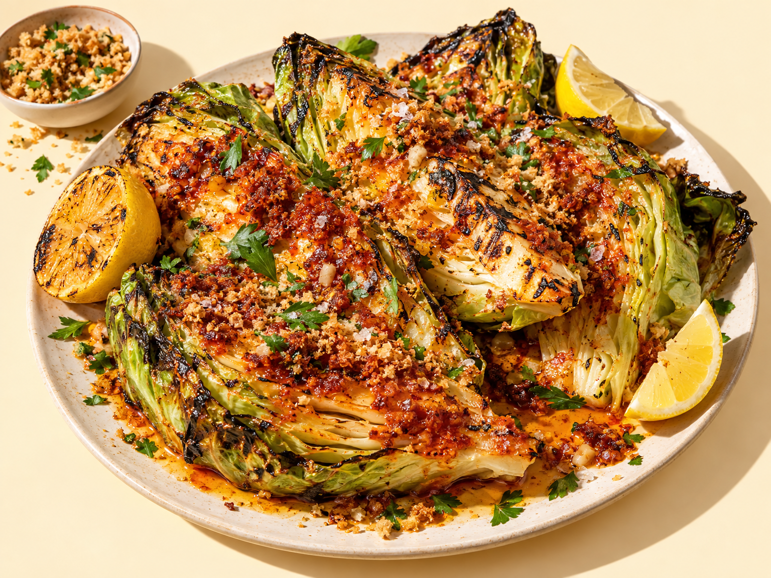 Grilled hispi cabbage with nduja butter ready to serve