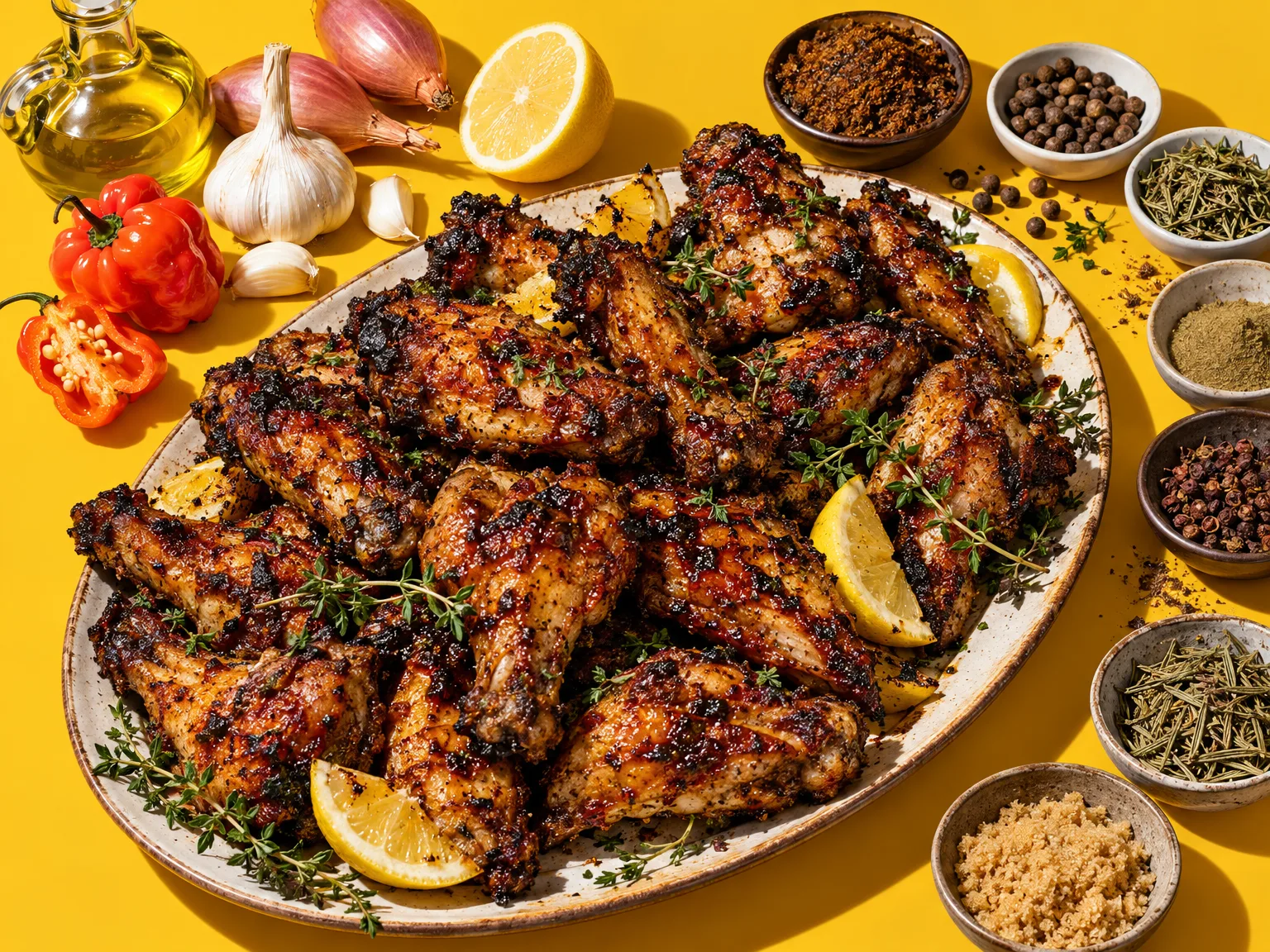 Jerk chicken wings ready to serve