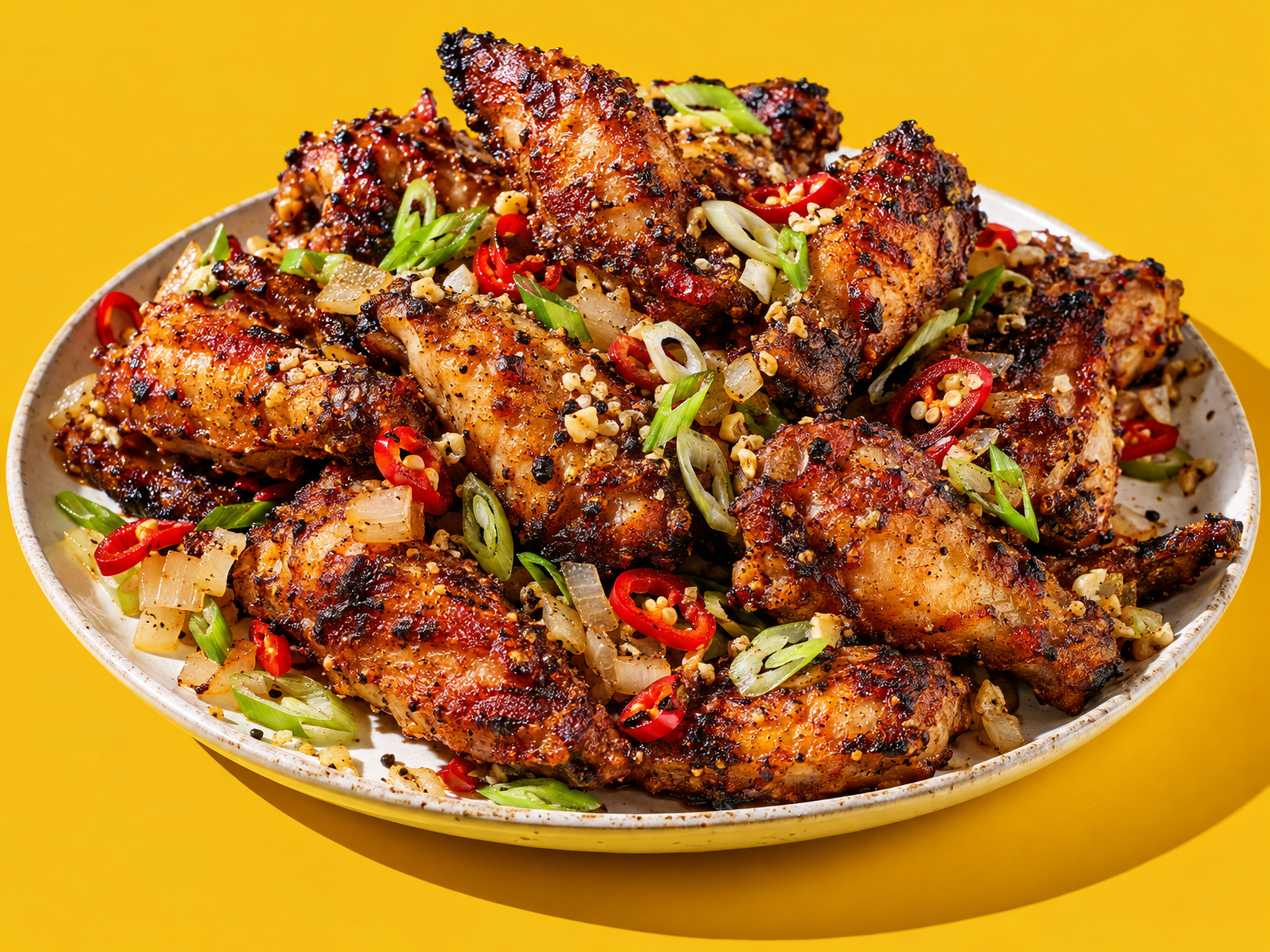 Salt & pepper Chinese chicken wings ready to serve