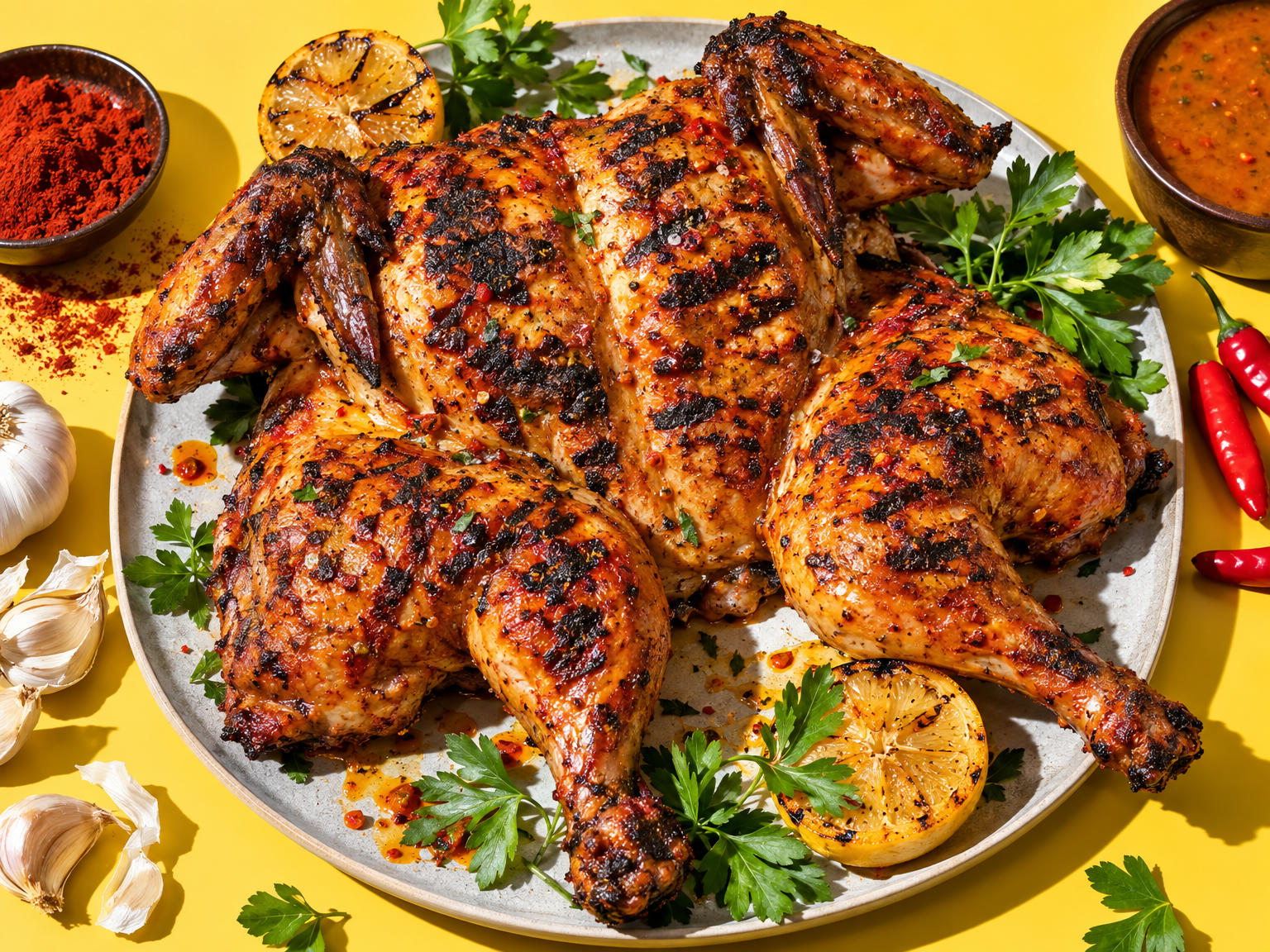 Spatchcock Chicken ready to serve