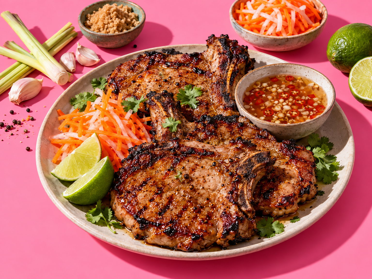 Vietnamese pork chops ready to serve