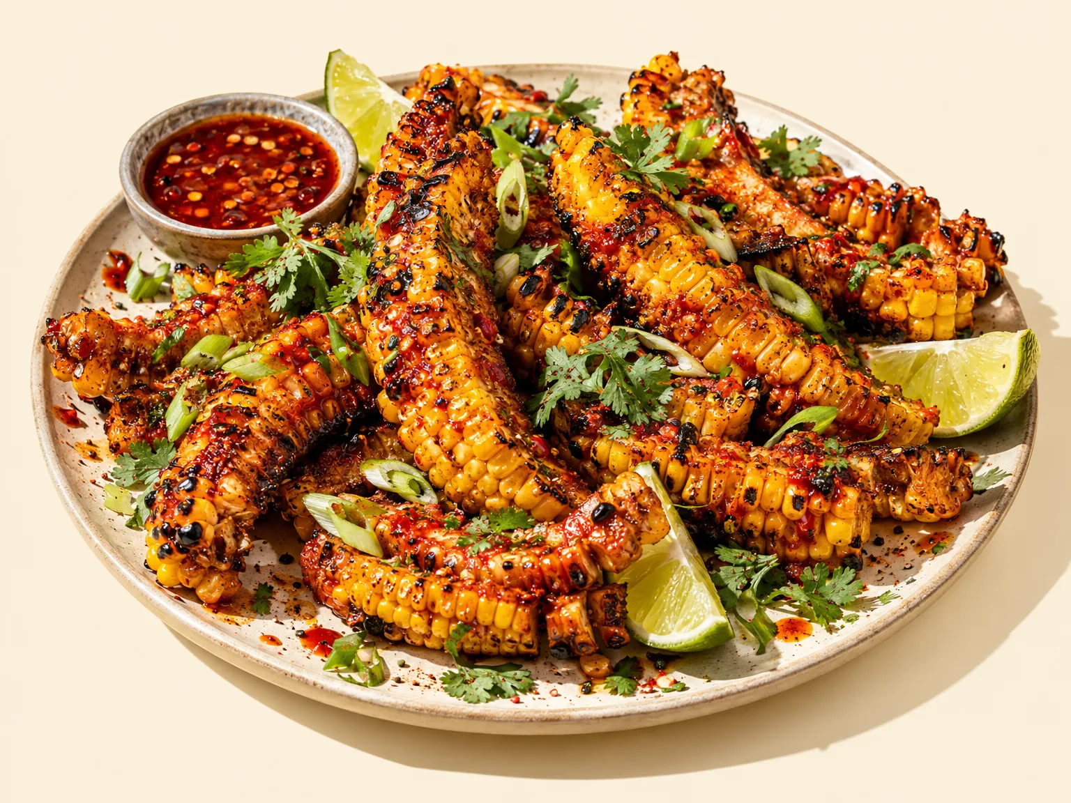Smoky sweetcorn ribs with chilli and lime ready to serve