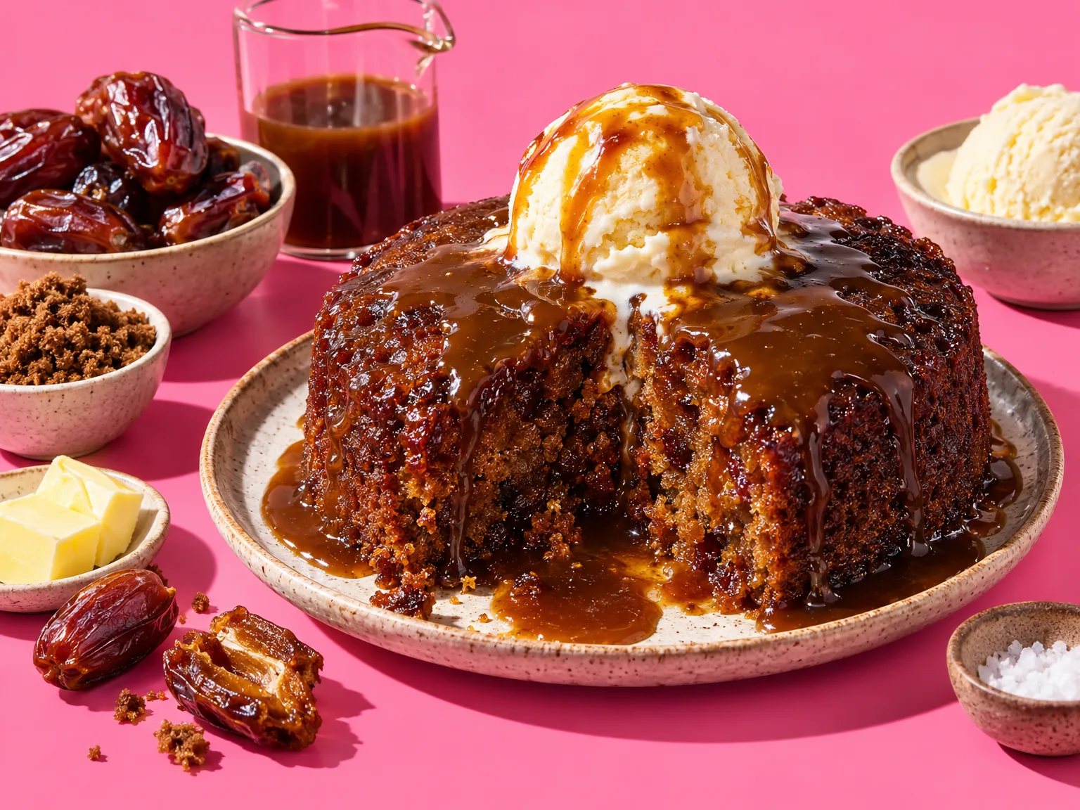 Sticky toffee pudding ready to serve